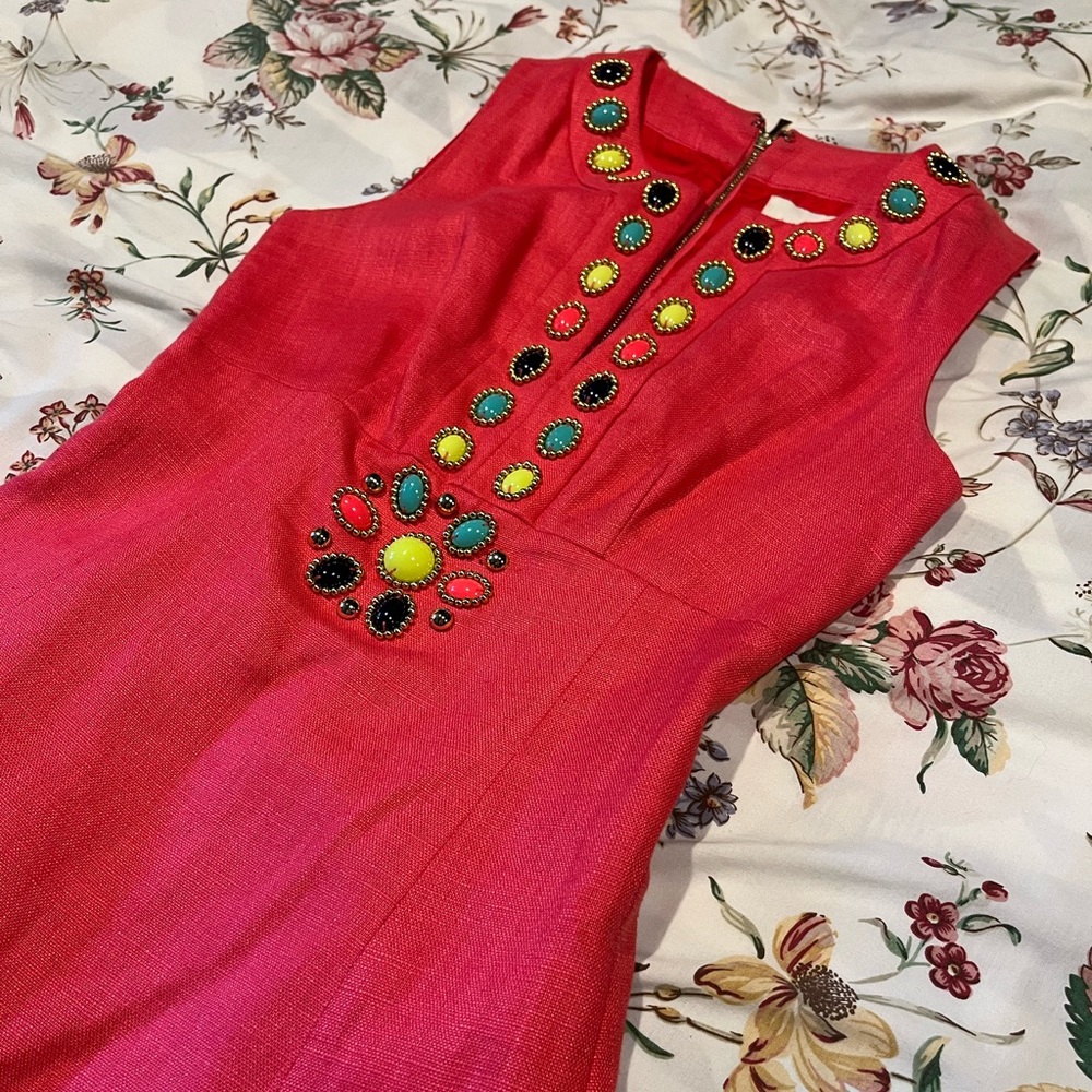 Kate Spade coral resort 1960s style cute summer dress sz 00 with beading